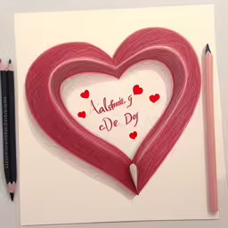 a drawing of two hearts on a white paper with words written across the heart,a red heart that reads happy valentine