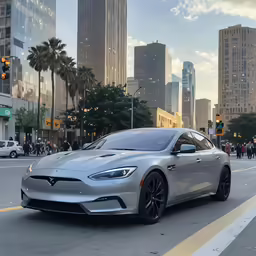 silver car driving in the city during a sunset