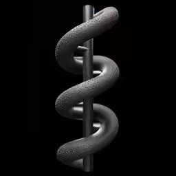 a long, metal sculpture with many rings attached to it