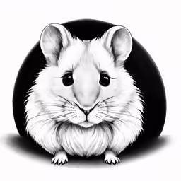 a black and white drawing of a hamster