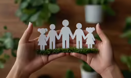 two hands holding small cutout people of different ages