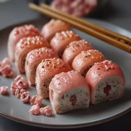 some food on a plate with chopsticks