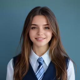 the girl in a suit and tie has long hair