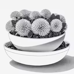 three white bowl with flowers in the bottom