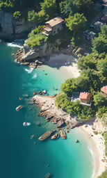 an aerial view of a sandy beach with clear water