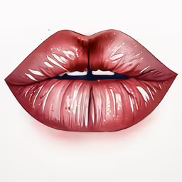 a drawing of red lips with white lines on the lips
