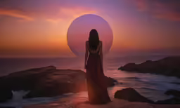 a woman is standing on rocks and looking out at the ocean