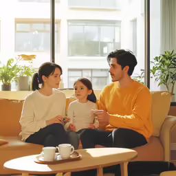 a man and two children sitting on a couch