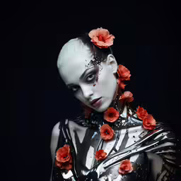 the portrait has red roses attached to it