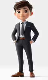 an animated character poses in a suit