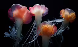 red flowers in water on black background