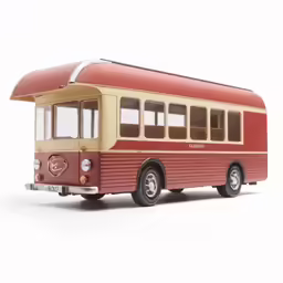 an old red bus has a awning