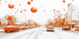 a street with lots of cars on it covered in snow