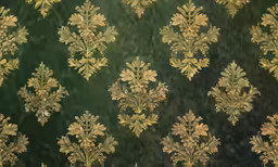 some yellow and green flowers are on a dark green background