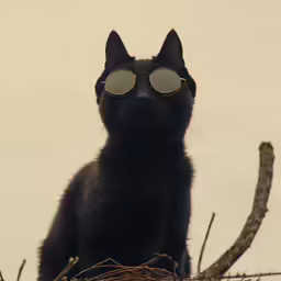 black cat with sunglasses looking off to the side