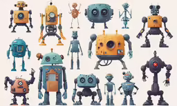 a bunch of robots are sitting next to each other