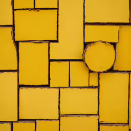 yellow bricks and round hole are painted to resemble a design