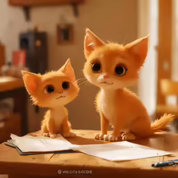 two kittens looking very curious with large round eyes