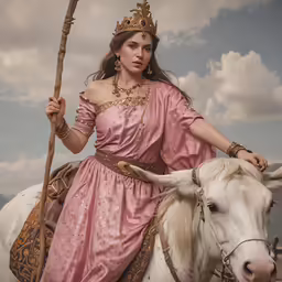 a woman in pink is riding on the horse