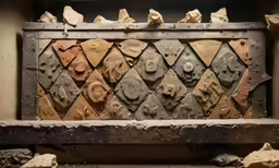 a decorative stone wall with a lot of different shapes