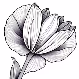 a black and white flower with thin stems,flower drawing done using only one line