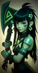 an image of an animated character holding a green bat