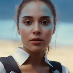 a girl has blue and white makeup on her face