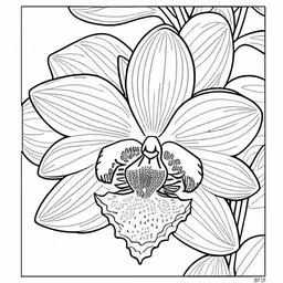 flower coloring pages that is ready to print and coloring,a flower is coloring page with a large flower on the bottom,a flower that is on the side of a picture,an orchid with large white flowers in black and white,a coloring book page featuring a orchid in a square