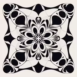 a black and white ornamental motif with shapes,a drawing of a flower with an interesting pattern