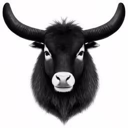 a large long horn animal with big horns