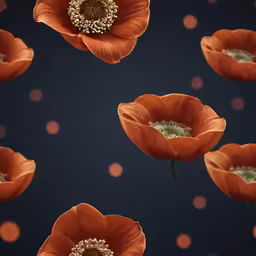 several orange flowers with a polka dot wallpaper