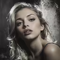 beautiful woman in black and white photo on rain