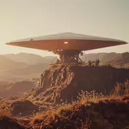 a strange looking structure atop a mountain in a desert