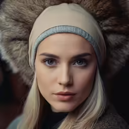 the woman is wearing a hat with furry ears