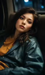 a woman sitting in the seat of a car