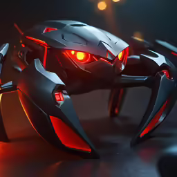 a futuristic vehicle is shown with red eyes