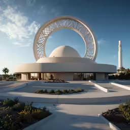 a round building that is sitting on concrete