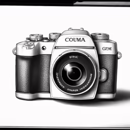 a black and white drawing of a camera