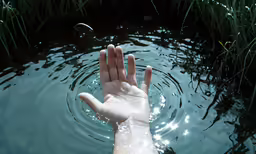 someone is reaching into the water for something