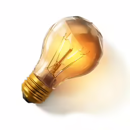 an illuminated light bulb on a white background