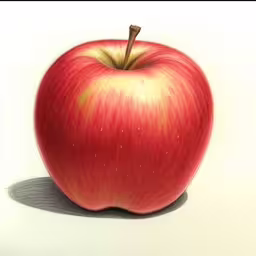an apple with a yellow tip is sitting on a white surface,an apple is on the white surface and still looks ripe