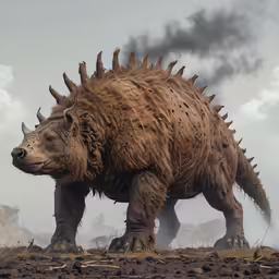 a giant brown creature walking across a field
