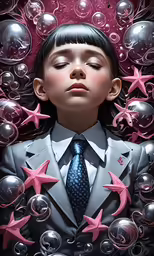 an art print with a young man in suit and stars