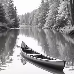 a canoe in the middle of a lake