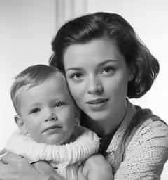 a woman holds her baby while she poses for a picture