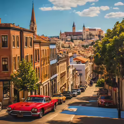cars are parked in the side streets and the buildings