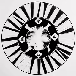 a black and white photo of someone with eyes in a circle