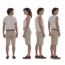 a man and woman standing back to back in white shirts