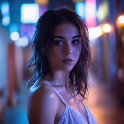 a woman poses for the camera wearing a white shirt