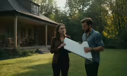 a man and woman holding a large piece of white material